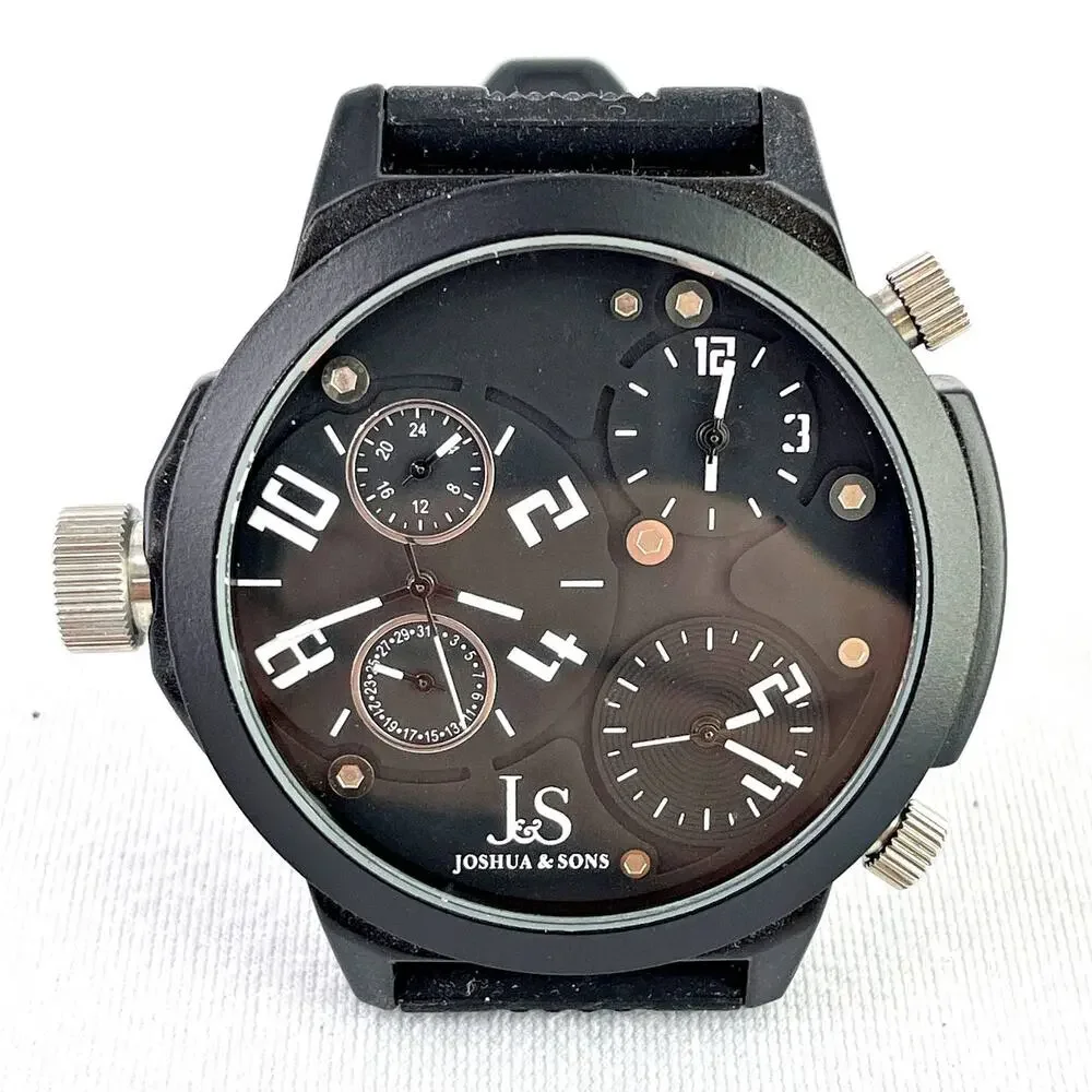 Men's Joshua & Sons JS-40-WT Triple Time Zone Military Time Date Quartz Watch - Picture 2 of 7